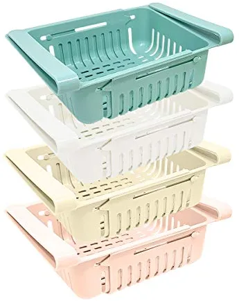 joeji's Kitchen Juego De 2, 4 Cajas De Almacenamiento Y Organización De Cocina Para Nevera, Organizador De Cajón Retráctil Para Nevera, Color Azul Blanco Rosa Y Beige (Juego de 4)