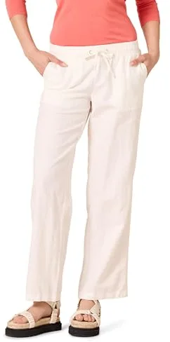 Amazon Essentials Pantalón de Pierna Ancha con Cordón Ajustable en Mezcla de Lino (Disponible en Tallas Grandes) Mujer, Blanco Brillante, M