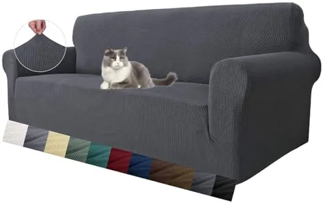 MAXIJIN Funda de Sofá Elástica para 3 Plazas, 1 Pieza, para Sala de Estar Jacquard Protector de Muebles para Perros (3 Plaza, Gris Oscuro)