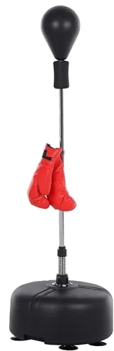 HOMCOM Saco de Boxeo de Pie Punching Ball con Altura Ajustable en 4 Niveles de 136-154 cm y Base Rellenable Pera de Boxeo con Soporte y Guantes para Adultos y Adolescentes Negro