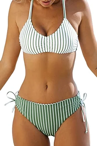 CUPSHE Conjunto de Bikini Reversible Lace Up Laderal Traje de Baño de Dos Piezas, L