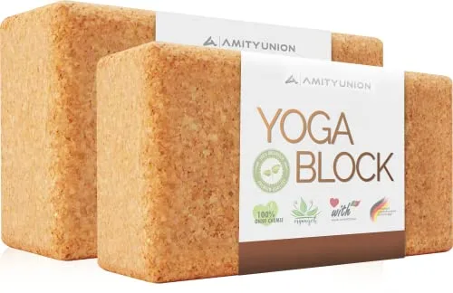 Juego de 2 bloques de yoga de corcho 100% natural - Hatha Klotz también para principiantes Meditación y Pilates, ejercicios de estiramiento y entrenamiento de bloqueos, dos bloques pieza 75 mm