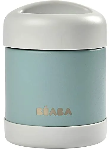 BÉABA Envase Conservación Alimentos Isotérmico, Para Bebés y Niños, 100% Hhermético, Inox, Mantiene el frío/calor durante más de 5h, Doble pared, 300 ml, Gris/Verde