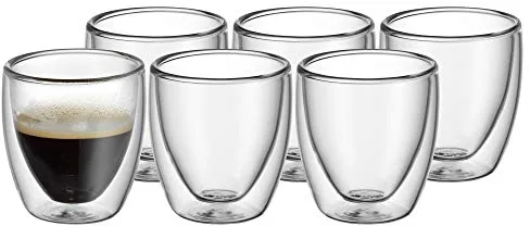 WMF Kult - Juego de 6 Tazas de Café Espresso 80 ml de Doble Pared Térmica Efecto Flotante de Vidrio Brorosilicatado Resistente al Calor