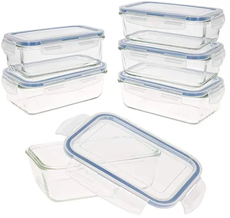 AKTIVE Max Home - Pack 6 Recipientes Herméticos de Vidrio, táper Cristal Apto para Microondas, Envases para Comida con Cierre, 800 mililitros, Tapas transparentes, Contenedor de Alimentos (16533)