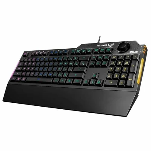 ASUS TUF Gaming K1 - Teclado RGB con Control de Volumen (Resistencia a Salpicaduras, Barra de luz Lateral y Armoury Crate) Negro - QWERTY español