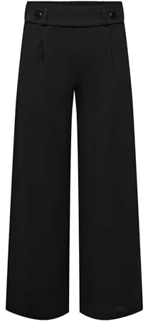 Jacqueline de Yong - Pantalón Ancho de Pierna Ancha para Mujer, Negro/Detalles: Botones Negros, XXL/32L