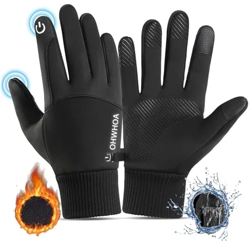 OHWHOA Guantes Invierno Impermeables por Hombre y Mujer, Guantes Moto Termicos Pantalla Táctil por Ciclismo, Running, Camping, Senderismo, Escalada, Combate, Esquiar