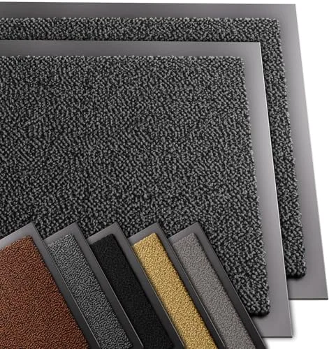 VOUNOT® Juego de 2 Felpudos Entrada casa, Alfombra Exterior para Puerta, Impermeable Antideslizante Lavable, Alfombra para Interior y Exterior, 40x60cm, Gris-Negro