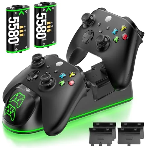 OIVO Cargador Mando Xbox con 2x5580mWh Bateria Mando Xbox para X-Box One/Series X/S, Bateria Mandos X Box X para Mandos X Box Series X/S/One, Negro