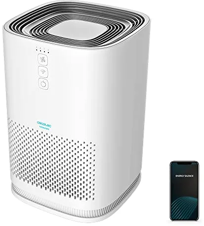 Cecotec Purificador de Aire TotalPure 1500 Connected. 26W, 100 CADR, HEPA, 3 Etapas de filtrado, Control por Wi-fi, 2 Modos de Funcionamiento, Sensor PM 2,5, Cobertura 40 m3 - Blanco