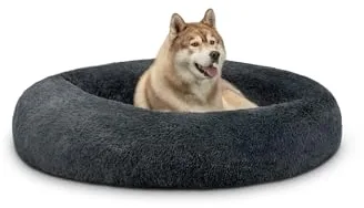 lionto Cama Tipo Donut para Perros y Gatos, Cama Redonda mullida para Mascotas pequeñas y Grandes, Ø 120 cm, cojín Suave de Felpa esponjosa con Relleno Extra Grueso, Gris Oscuro