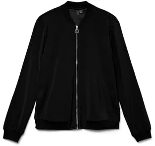 VERO MODA Mujer Chaqueta Blouson Fly Away Cuello Cremallera Chaqueta Ligera Versátil, Color:Negro, Talla:S