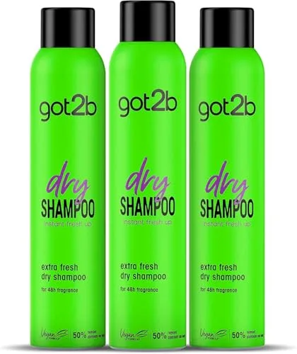got2b Extra Fresh Champú en seco (3 x 200 ml), champú seco para refrescar tus looks, dry shampoo para 24 h de textura y frescor, no deja residuos blancos*, aroma a manzana