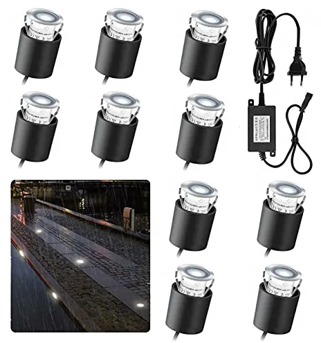 Arotelicht 10 focos LED empotrables para el suelo, Foco Suelo Led, IP67,blanco frío 4000K,resistente al agua,0,6W, diámetro de 32 mm, interior y exterior, terraza, cocina, jardín