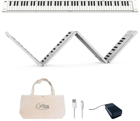 Blackstar Piano plegable portátil, de 88 Teclas Blanco con batería recargable por USB integrada y MIDI sobre USB. Teclado con 128 sonidos 1,6 kg, 33 cm, BA203010