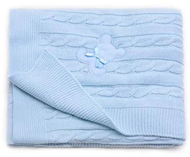 PEKITAS Manta Punto Hilo Bebe 100 x 100 cm 100% Acrílico Ecológico Fabricado En Portugal Azul