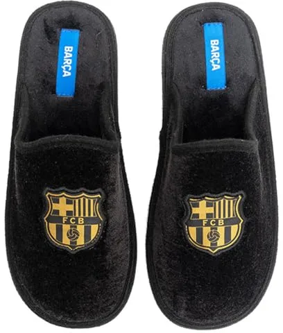 MARPEN SLIPPERS, Zapatillas de Casa Ligeras de Invierno Oficiales del FC Barcelona de Fútbol para Niño o Niña, Abiertas Negras, Talla 34