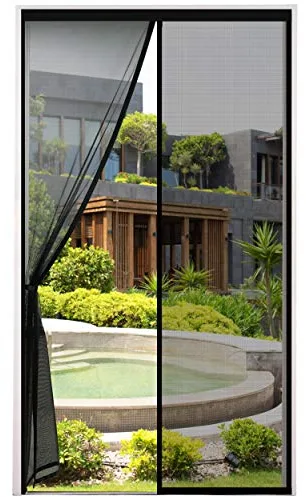 ENGROSAR Cortina Mosquitera Magnetica para Puerta Exterior de Balcón/Patio, 90x210CM, Se Cierra Automáticamente, Fácil Instalación sin Taladrar (Negro)