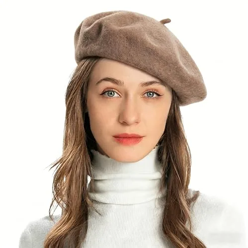 ZLYC Estilo Francés Clásicas Lana Boina Gorro para Mujeres (Café),Talla única