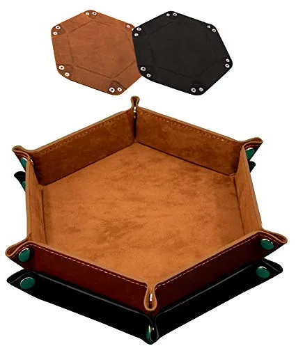 SIQUK 2 Piezas Bandeja Dados Cuero PU y Terciopelo Tablero Dados Plegable para DND RPG Juegos de Mesa, Negro y Marrón