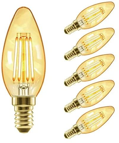LVWIT 6x Bombillas E14 Vintage Vela LED (Casquillo Fino) 4W, Bombilla Edison Retro de Blanco Cálido 2500K, Bomilla LED con Filamento, Equivalente a 40W, 410LM, El Ángulo del Haz de 300°.