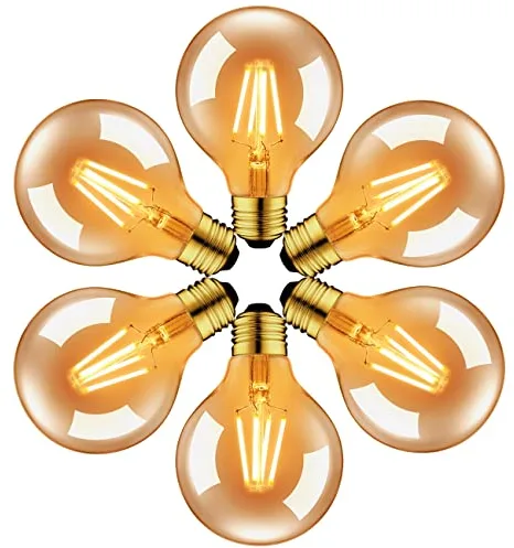 LVWIT Bombillas Vintage E27 LED 6.5W, Blanco Cálido 2500K, 650LM, Bombilla Decorativa Grande, Ideal para Salón, Cocina, Pasillo, Hogar y Fiesta-Pack de 6 Unidades.