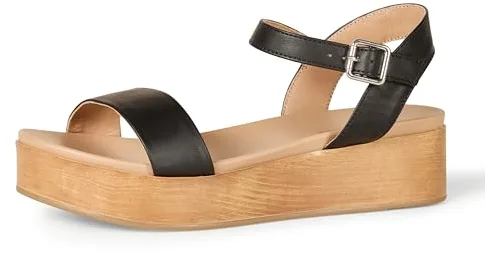 Amazon Essentials Sandalia con Plataforma y Dos Bandas Mujer, Negro, 42 EU