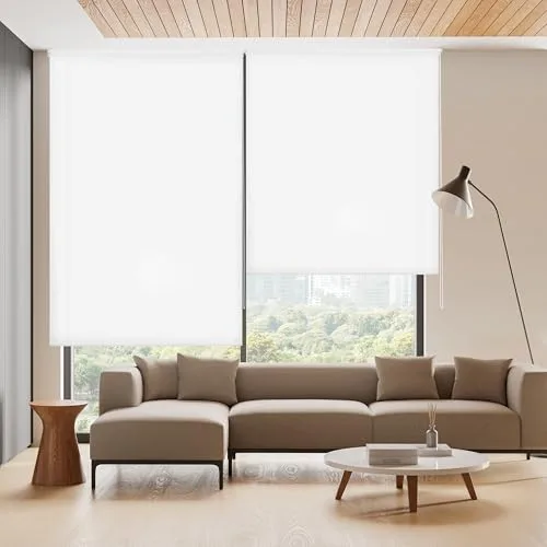 Blindecor Ara | Estor enrollable translúcido liso - Blanco Roto, 110 x 175 cm (ancho por alto) | Tamaño de la Tela 107 x 170 cm | Estores para ventanas