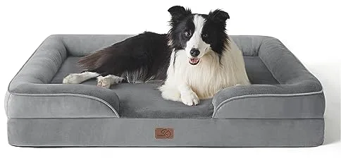 Bedsure Sofá Perro Ortopédica Grande - Cama Perro Desenfundable y Lavable, Colchon Perro con Forro Impermeable y Espuma Viscoelastica, Gris, L