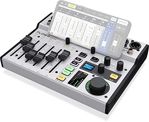 Behringer FLOW 8 Mezclador Digital De 8 Entradas Con Control De Audio Y De Aplicaciones Por Bluetooth, Faders De Canal De 60 Mm, 2 Procesadores De Efectos Y Una Interfaz USB/De Audio