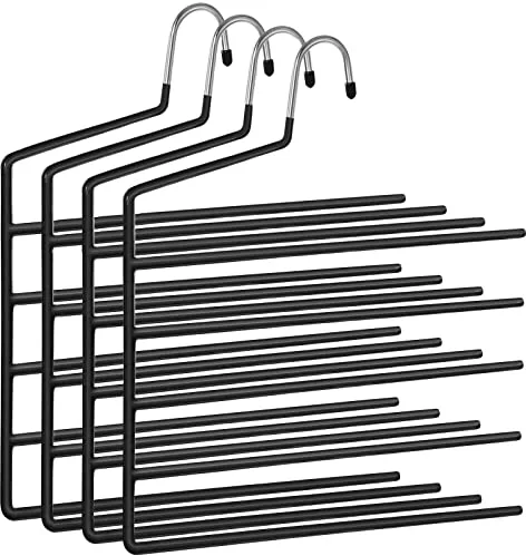SONGMICS Percha para Pantalones múltiple, Paquete de 4, Percha Abierta, Ahorra Espacio, Organizador Antideslizante, Resistente con 5 Barras para Vaqueros, Toallas y Bufandas, Negro CRI034B02