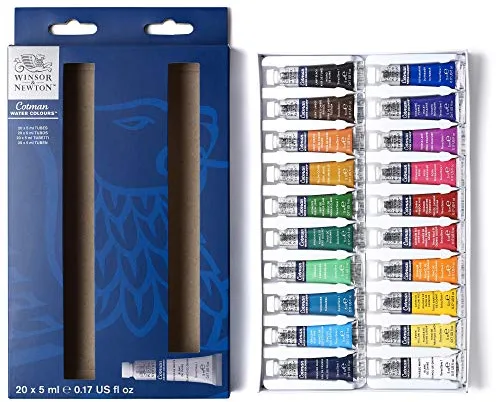 Winsor & Newton acuarela Cotman - Set de iniciación a la acuarela, 20 colores de 5 ml