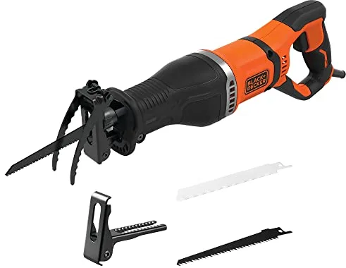 BLACK+DECKER Sierra de sable 750 W, Velocidad variable, 2800 rpm, Profundidad del cabezal ajustable, Cambio de hoja sin herramientas, Soporte de rama desmontable, Incluye 2 hojas, BES301-QS