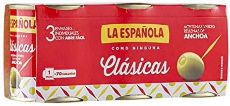 La Española - Pack de Aceitunas Rellenas de Anchoa I 8 Packs de 3 Unidades x 50 Gr I Relleno Sabor Anchoa