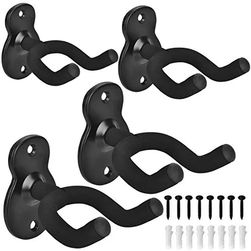 MOREYES - Juego de 4 perchas para guitarra, soporte de gancho para montaje en pared, para acústico, eléctrico, ukelele, bajo, guitarra