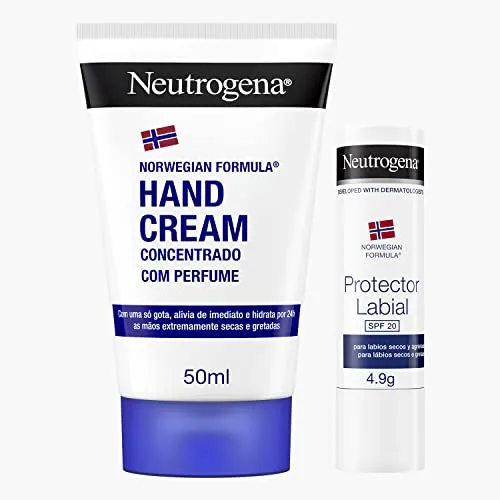 Neutrogena Fórmula Noruega Crema De Manos Concentrada (50ml) + Protector Labial SPF 20 (4,8g), crema de manos reparadora con perfume, bálsamo hidratante para labios secos