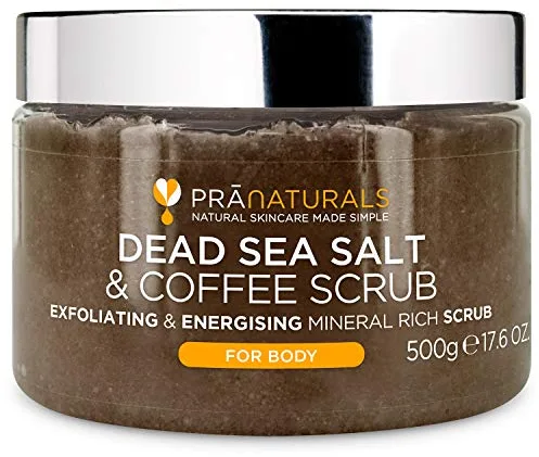 PraNaturals Exfoliante Corporal de Sal del Mar Muerto 500g Body Scrub de Sales para Nutrir la Piel, Rico en Minerales Naturales para Todo Tipo de Piel (Café)