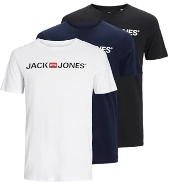 JACK & JONES Jjecorp Logo tee SS Crew Neck 3pk MP Camiseta, Pack de 3 (1 Chaqueta Azul Marino, 1 Blanco, 1 Negro), L (EU)