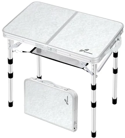 Sportneer Mesa Plegable Camping 60x40 cm, Mesa de Camping Plegable con Capa de Malla, 4 Alturas Ajustables, Mesa Camping Plegable Portátil con Patas de Aluminio para Picnic, Playa y Aire Libre