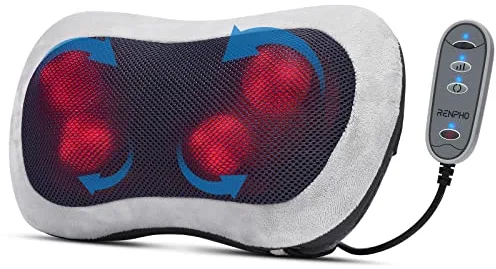 RENPHO Cojín de Masaje Eléctrico con Calor, 3 Velocidades Shiatsu Eléctrico Masajeador de Espalda y Cervical, Cojin Masajeador Cuello y Hombros para Hogar Oficina