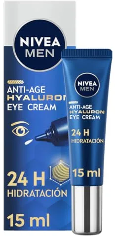 NIVEA MEN Hyaluron Contorno de Ojos Antiedad con Ácido Hialurónico (1 x 15 ml), crema antiarrugas que reafirma la piel, crema de hombre para una piel de aspecto más joven