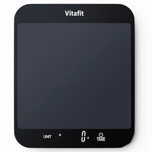 Vitafit 15kg Bascula Cocina, Alta Precisión 1g por Nuestra Fábrica Profesional Desde 2001, Balanza Cocina digital para Cocinar y Hornear, Plataforma Grande 215x180mm, 3 Pilas AAA, Negro
