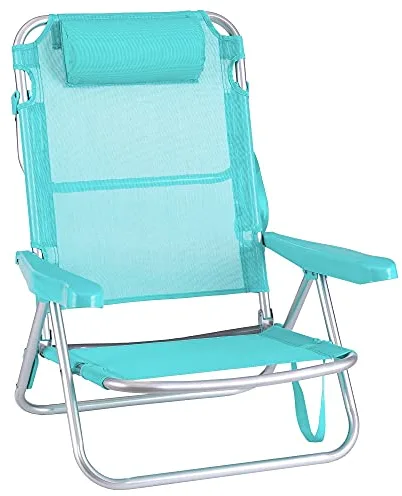 LOLAhome Silla Playa Plegable | Ligera Portátil | Baja y Reclinable de 4 Posiciones con cojín | para Camping, Piscina, Terraza o Jardín Aguamarina