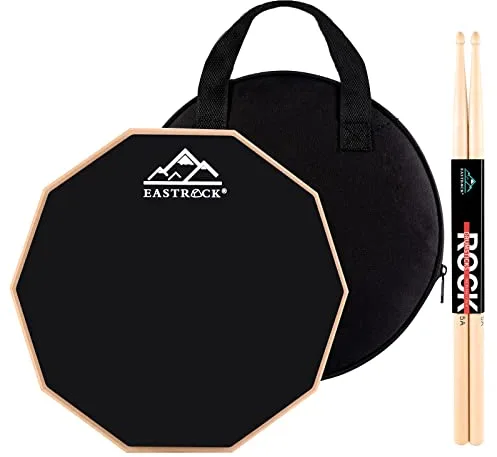 EASTROCK Almohadilla de batería silenciosa de doble cara de 11 pulgadas, almohadilla de entrenamiento de goma portátil con 2 baquetas y bolsa de almacenamiento para principiantes, adultos y niños