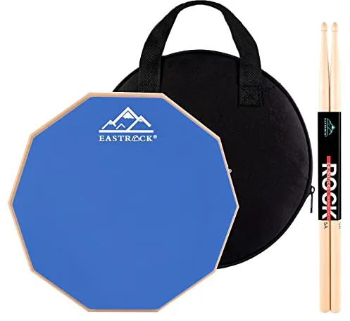 EASTROCK Pad para Práctica de Doble Superficie con Baquetas de Batería Drum Pad Silencioso 28 cm con Bolsa de Transporte,11 Pulgadas Almohadilla De Tambor Silenciosa(Azul))