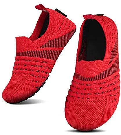 SAGUARO Niños Zapatillas de Estar por Casa Niña Pantuflas Bebé Slipper Niño Zapatos de Interior Infantiles Antideslizantes Ligeras Tejido Volante Rayasrojas 28/29 EU