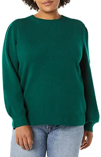 Amazon Essentials Jersey con Cuello Redondo y Hombros Plisados de Tacto Suave Mujer, Verde Oscuro, XL