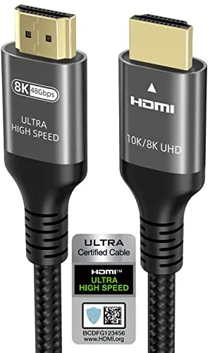 Ubluker 10K 8K 4K Cable HDMI 48Gbps 2M, Certificado Ultra Alta Velocidad HDMI® Cable 4K 240Hz 144Hz 8K60Hz 0.01ms HDR10+ ARC eARC HDCP2.3 R-oku TV PC Monitor Proyector PS5 Consolas de Juegos