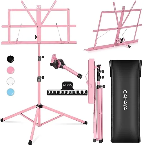 CAHAYA Soporte para Partituras Plegable & Atril de Escritorio para Libros 2-EN-1 Atril para Partituras con Altura Ajustable 70-138cm Incluye Bolsa de Transporte Color Rosa Modelo CY0204-1